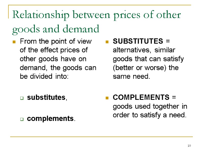 19 Relationship between prices of other goods and demand From the point of view